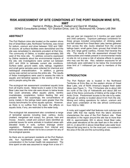 RISK ASSESSMENT of SITE CONDITIONS at the PORT RADIUM MINE SITE, NWT Harriet A