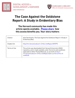 The Case Against the Goldstone Report: a Study in Evidentiary Bias