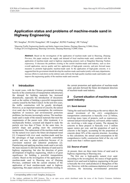 Application Status and Problems of Machine-Made Sand in Highway Engineering