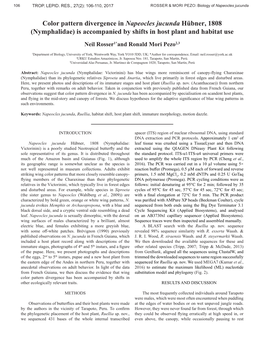 Color Pattern Divergence in Napeocles Jucunda Hübner, 1808 (Nymphalidae) Is Accompanied by Shifts in Host Plant and Habitat Use