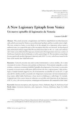 A New Legionary Epitaph from Venice…