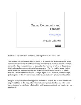 Online Community and Fandom