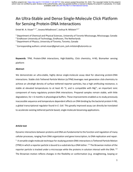 An Ultra-Stable and Dense Single-Molecule Click Platform for Sensing Protein-DNA Interactions Emiel W