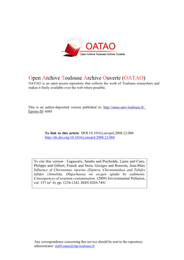 Influence of Chironomus Riparius (Diptera, Chironomidae) and Tubifex Tubifex (Annelida, Oligochaeta) on Oxygen Uptake by Sediments