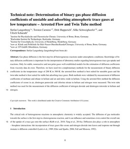 Determination of Binary Gas-Phase Diffusion Coefficients of Unstable