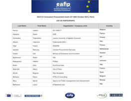 2015 EU Innovation Procurement Event (27-28Th October 2015, Paris) LIST of PARTICIPANTS