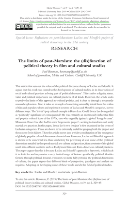 (Dis)Function of Political Theory in Film and Cultural Studies Paul Bowman, Bowmanp@Cardiff.Ac.Uk School of Journalism, Media and Culture, Cardiff University, UK