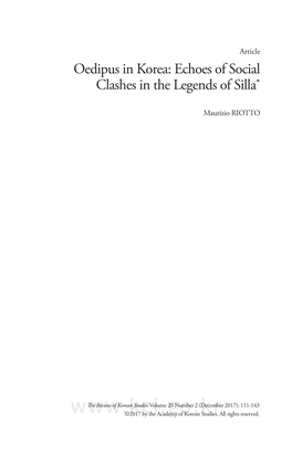 Oedipus in Korea: Echoes of Social Clashes in the Legends of Silla*