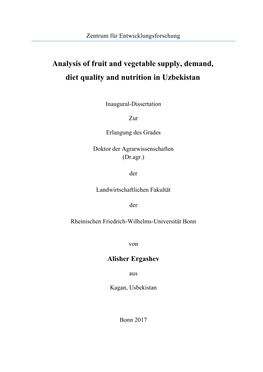 Analysis of Fruit and Vegetable Supply, Demand, Diet Quality and Nutrition in Uzbekistan