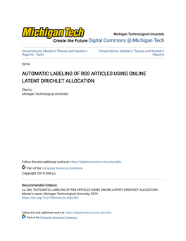 Automatic Labeling of Rss Articles Using Online Latent Dirichlet Allocation