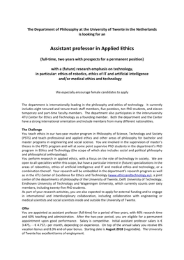 Assistant Professor in Applied Ethics