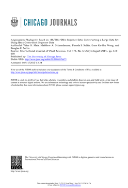 Angiosperm Phylogeny Based on 18S/26S Rdna Sequence Data: Constructing a Large Data Set Using Next-Generation Sequence Data Author(S): Vitor H