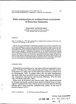 Palm Communities in Wetland Forest Ecosystems of Peruvian Amazonia