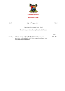 Lagos State Road Traffic Law 2012 No 4 of 2012