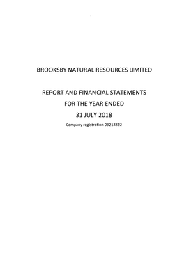 Brooksby Natural Resources Limited Report And