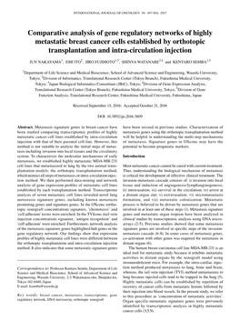 Comparative Analysis of Gene Regulatory Networks of Highly Metastatic Breast Cancer Cells Established by Orthotopic Transplantation and Intra-Circulation Injection