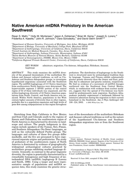 Native American Mtdna Prehistory in the American Southwest