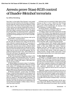 Arrests Prove Stasi-KGB Control of Baader-Meinhof Terrorists