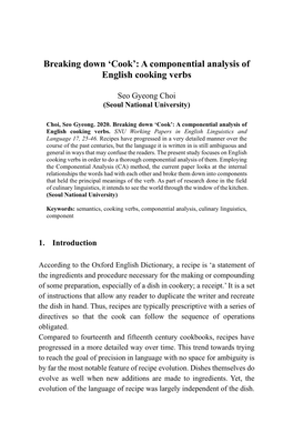 Breaking Down 'Cook': a Componential Analysis of English Cooking Verbs