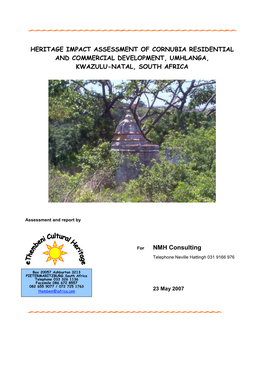 Heritage Impact Assessment of Cornubia Residential and Commercial Development, Umhlanga, Kwazulu-Natal, South Africa