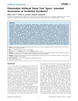 Paleoindian Unifacial Stone Tool ‘Spurs’: Intended Accessories Or Incidental Accidents?