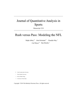 Journal of Quantitative Analysis in Sports Rush Versus Pass: Modeling