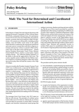 Mali: the Need for Determined and Coordinated International Action