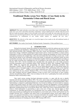 Traditional Media Versus New Media: a Case Study in the Karnataka Urbun and Rural Areas