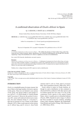 Observación Confirmada De Oxalis Dillenii En España ; a Confirmed