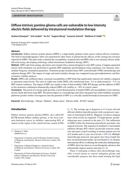 Diffuse Intrinsic Pontine Glioma Cells Are Vulnerable to Low Intensity Electric Fields Delivered by Intratumoral Modulation Therapy