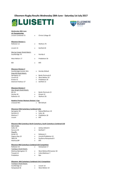 Ellesmere Rugby Results Wednesday 28Th June - Saturday 1St July 2017