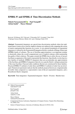 EPIRK-W and EPIRK-K Time Discretization Methods