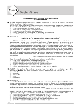 Lista De Exercícios Segundo Ano – Conjunções Tarefa Mínima 12