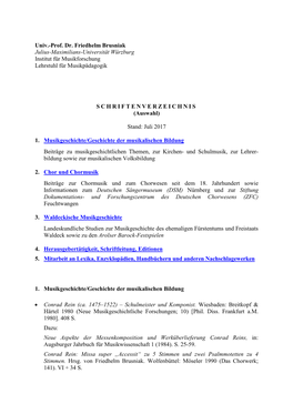 Univ.-Prof. Dr. Friedhelm Brusniak Julius-Maximilians-Universität Würzburg Institut Für Musikforschung Lehrstuhl Für Musikpädagogik