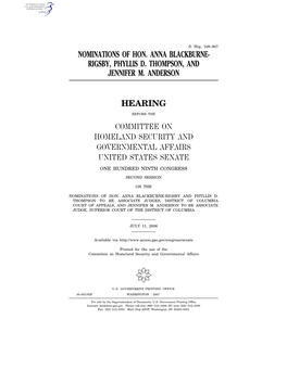 Nominations of Hon. Anna Blackburne- Rigsby, Phyllis D. Thompson, and Jennifer M