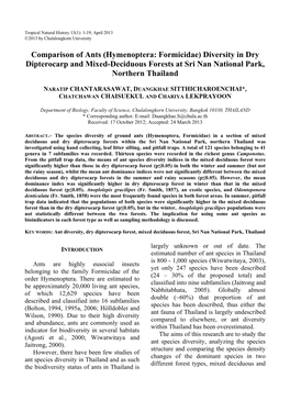 Diversity in Dry Dipterocarp and Mixed-Deciduous Forests at Sri Nan National Park, Northern Thailand