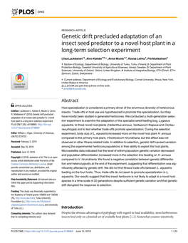 Genetic Drift Precluded Adaptation of an Insect Seed Predator to a Novel Host Plant in a Long-Term Selection Experiment