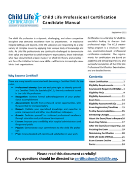 Child Life Professional Certification Candidate Manual