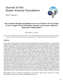 Enneanectes Boehlkei): DNA Barcoding Reveals a Complex of Four West Indian Sympatric Cryptic Species (Teleostei: Blennioidei: Tripterygiidae)