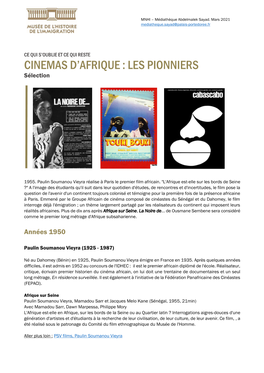 Cinemas D'afrique : Les Pionniers