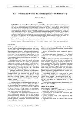 Liste Actualisee Des Fourmis Du Maroc (Hymenoptera: Formicidae)