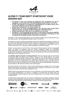 Alpine F1 Team Geeft Startschot Voor Seizoen 2021