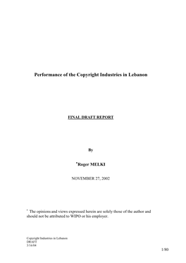Performance of the Copyright Industry in Lebanon