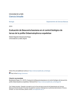 Evaluación De Beauveria Bassiana En El Control Biológico De Larvas De La Polilla Oidaematophorus Espeletiae