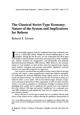 The Classical Soviet-Type Economy: Nature of the System and Implications for Reform