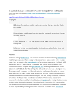 Regional Changes in Streamflow After a Megathrust