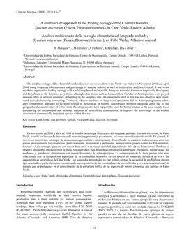 A Multivariate Approach to the Feeding Ecology of the Channel Flounder, Syacium Micrurum (Pisces, Pleuronectiformes), in Cape Verde, Eastern Atlantic