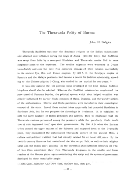 The Theravada Polity of Burnla