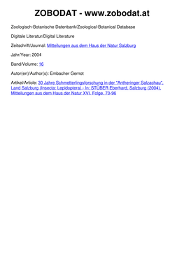 Antheringer Salzachau", Land Salzburg (Insecta: Lepidoptera).- In: STÜBER Eberhard, Salzburg (2004), Mitteilungen Aus Dem Haus Der Natur XVI