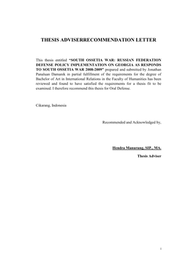 Thesis Adviserrecommendation Letter